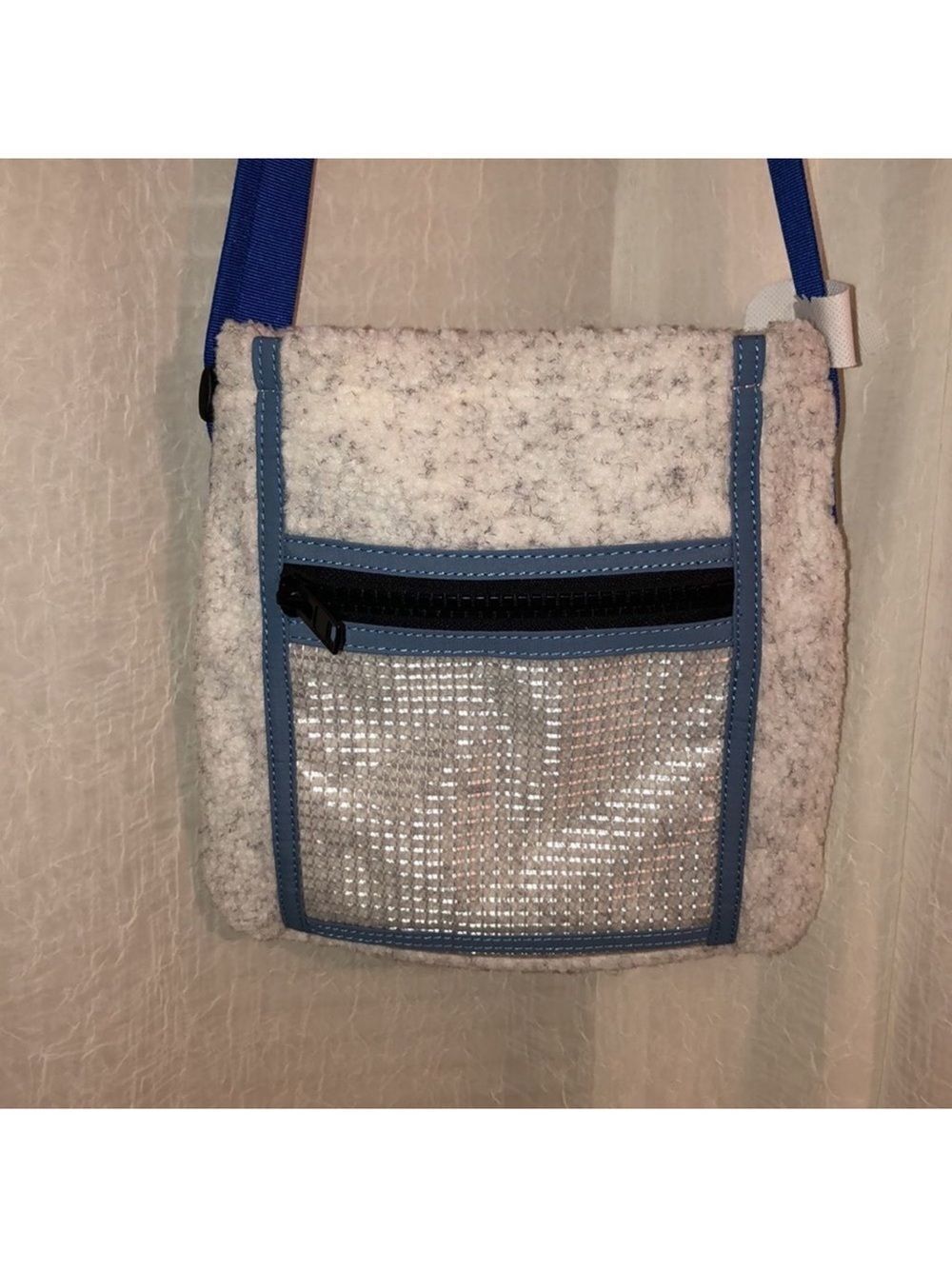 Urban Outfitters Sherpa White Gray Royal Blue Crossbody Bag Sack Style
